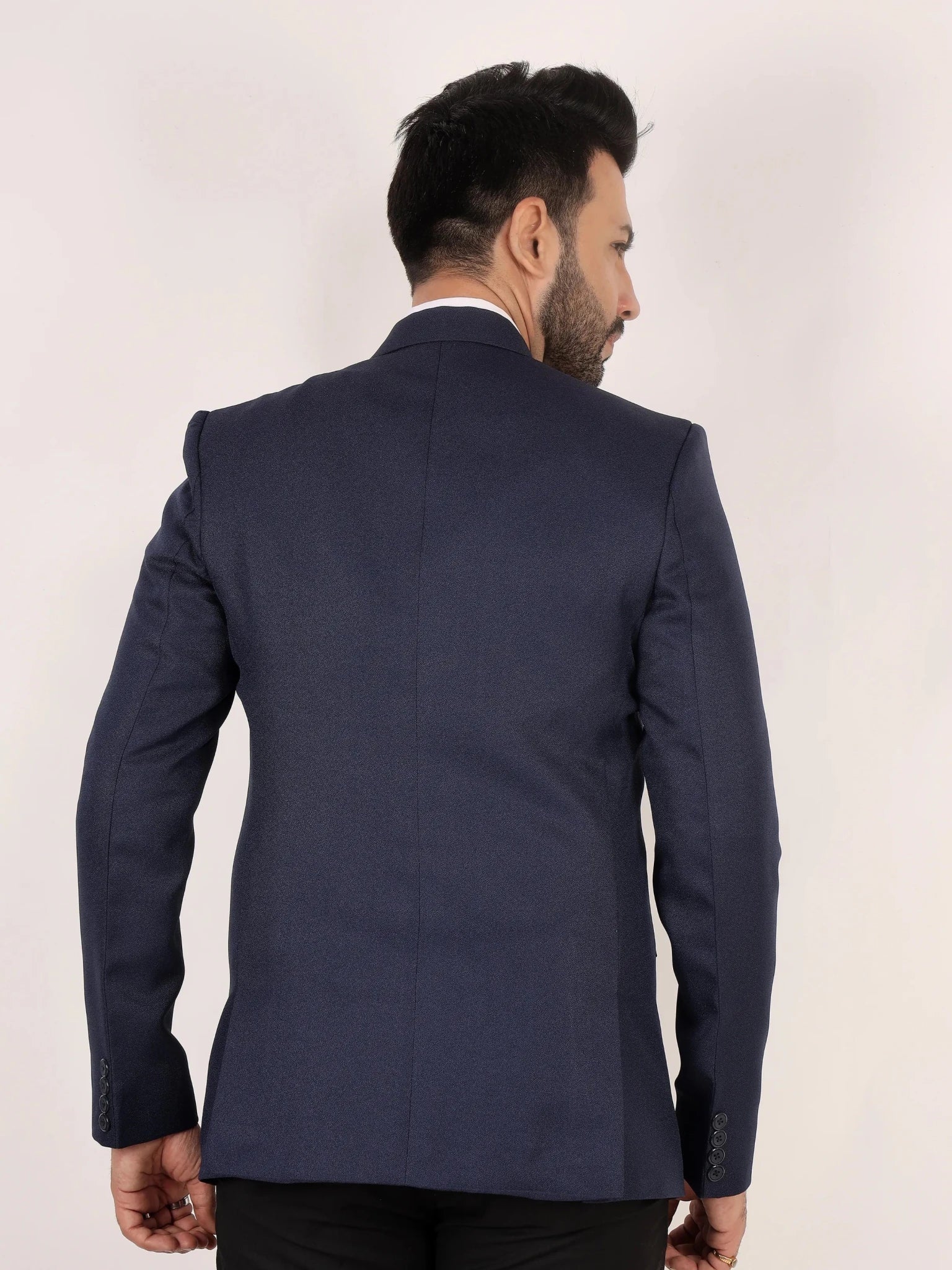 Raxon Navy Blue Matty Regular Fit Single Breasted Blazer