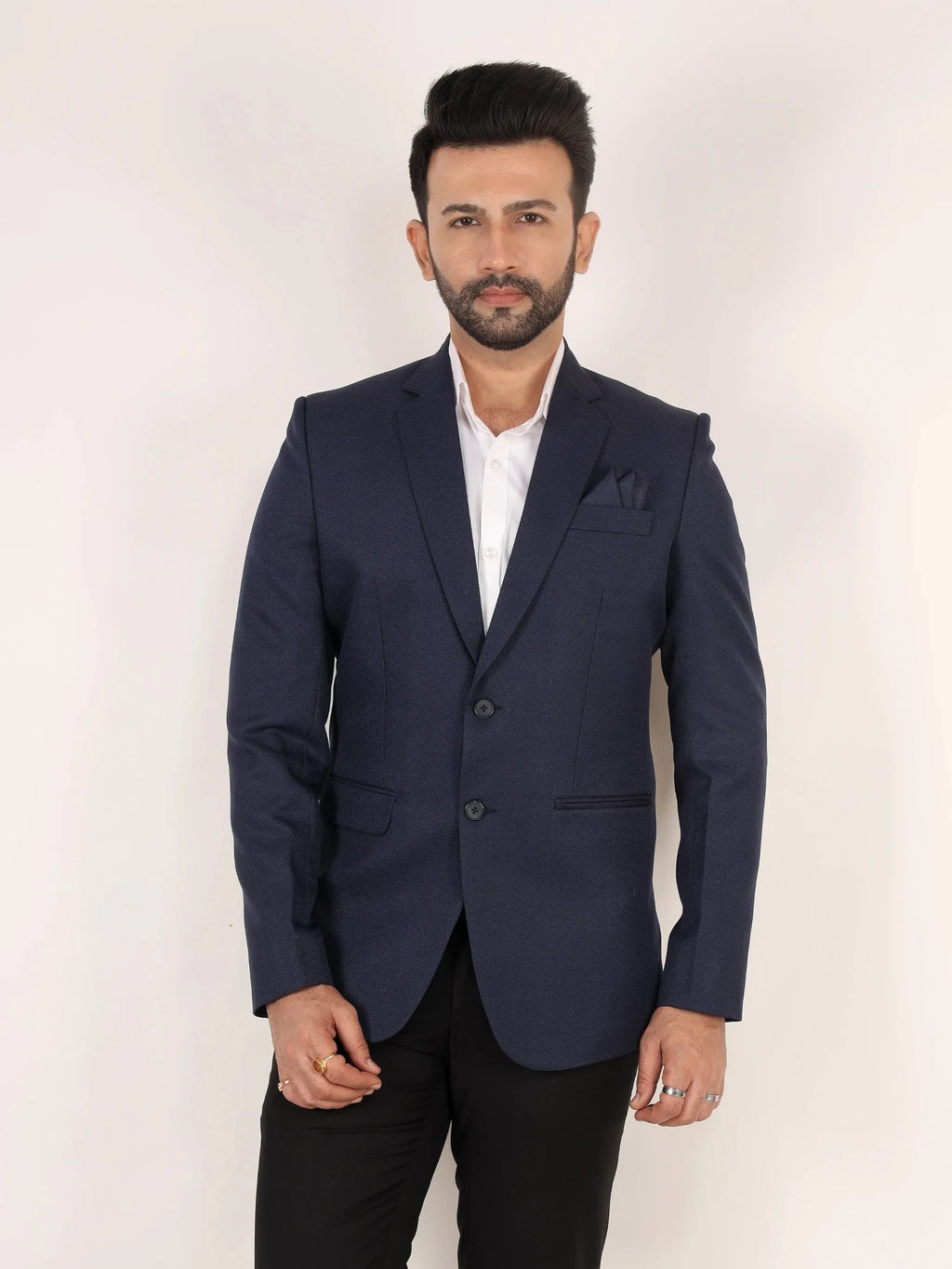 Raxon Navy Blue Matty Regular Fit Single Breasted Blazer