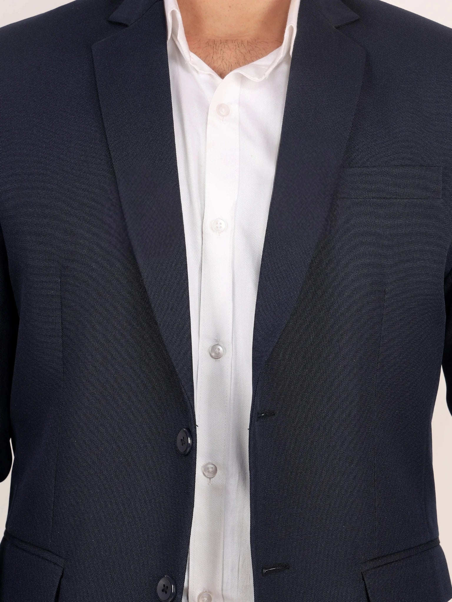 Raxon Navy Blue Matty Regular Fit Single Breasted Blazer