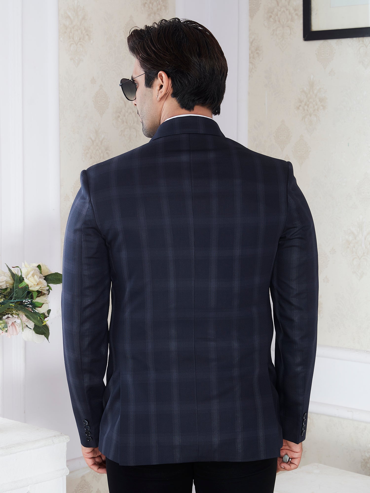 Raxon Navy Check Men’s Regular Fit Formal Blazer