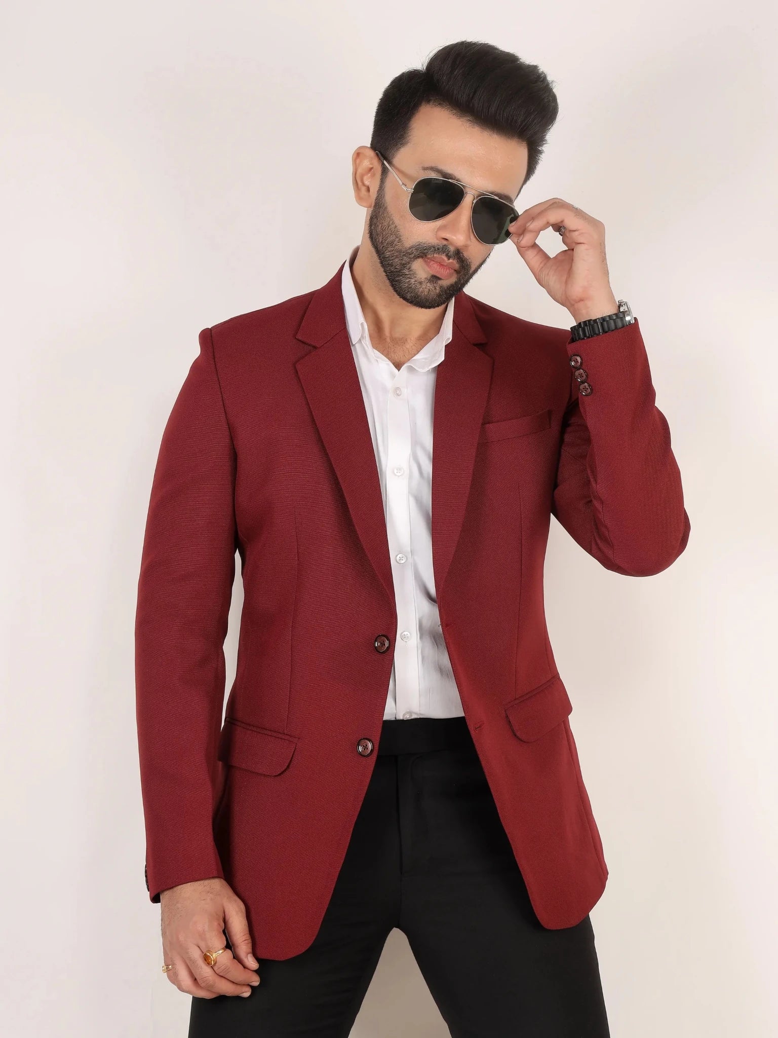 Raxon Red Matty Regular Fit Single Breasted Blazer