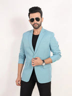 Raxon Sky Blue Matty Regular Fit Single Breasted Blazer