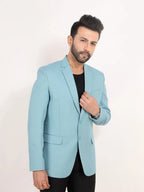 Raxon Sky Blue Matty Regular Fit Single Breasted Blazer