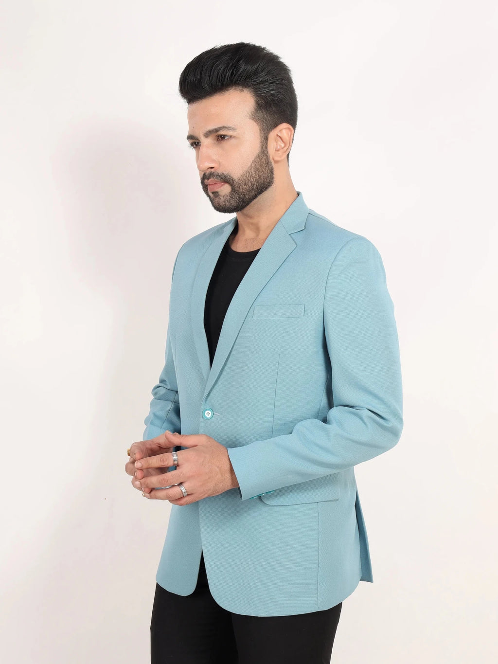 Raxon Sky Blue Matty Regular Fit Single Breasted Blazer