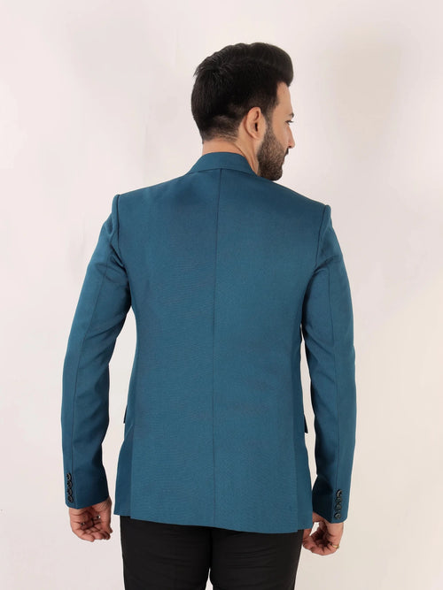 Raxon Teal Blue Matty Regular Fit Single Breasted Blazer