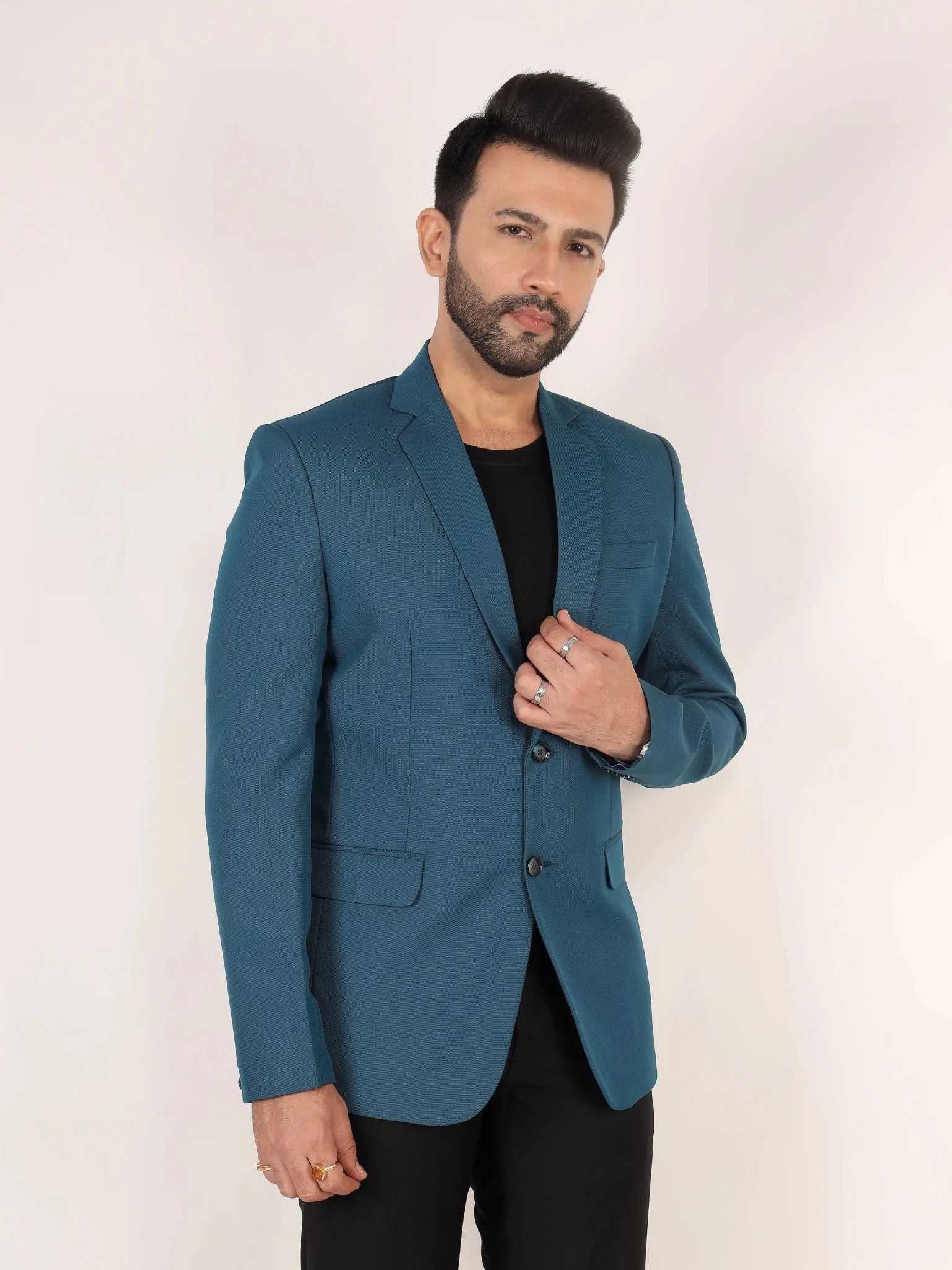 Raxon Teal Blue Matty Regular Fit Single Breasted Blazer