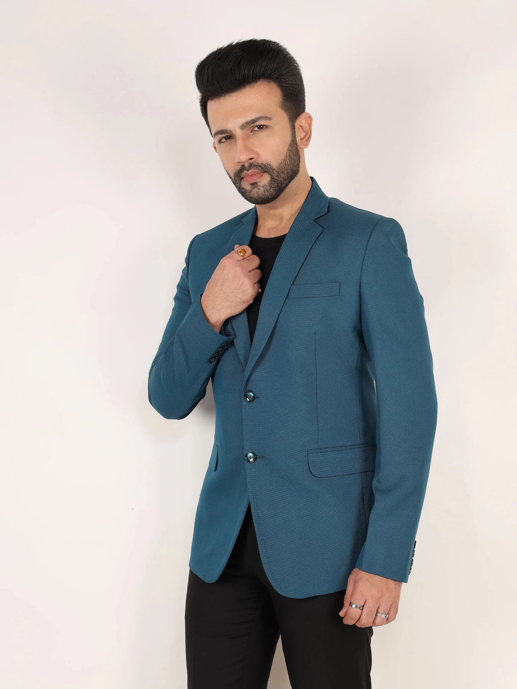 Raxon Teal Blue Matty Regular Fit Single Breasted Blazer