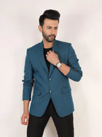 Raxon Teal Blue Matty Regular Fit Single Breasted Blazer