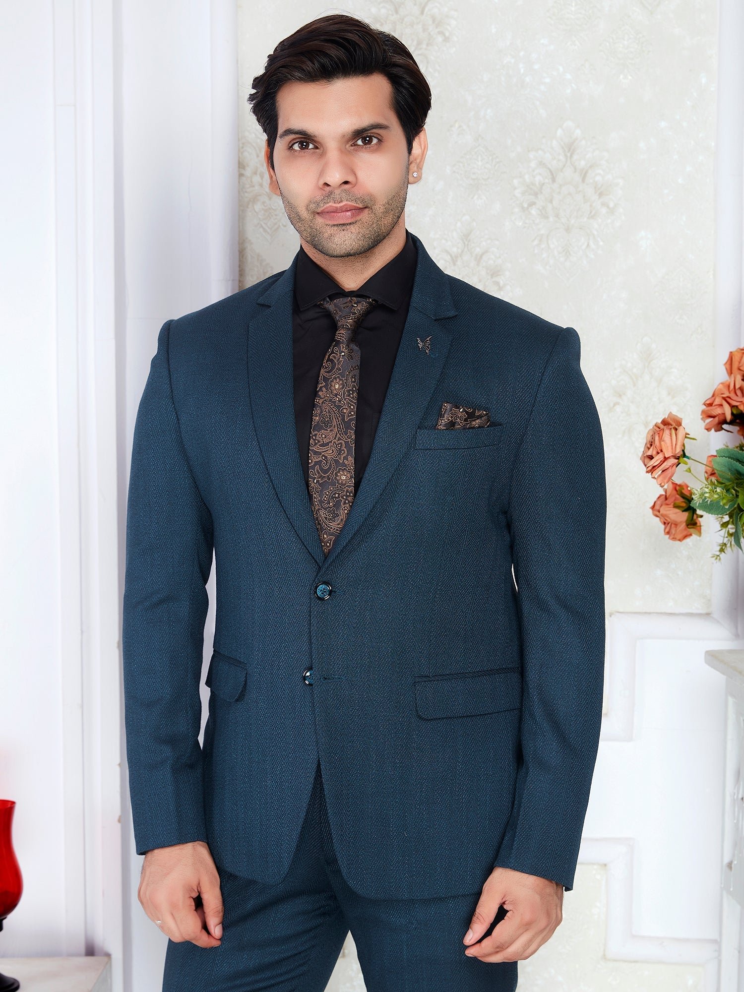 Raxon Teal Blue Men’s Regular Fit Formal Blazer
