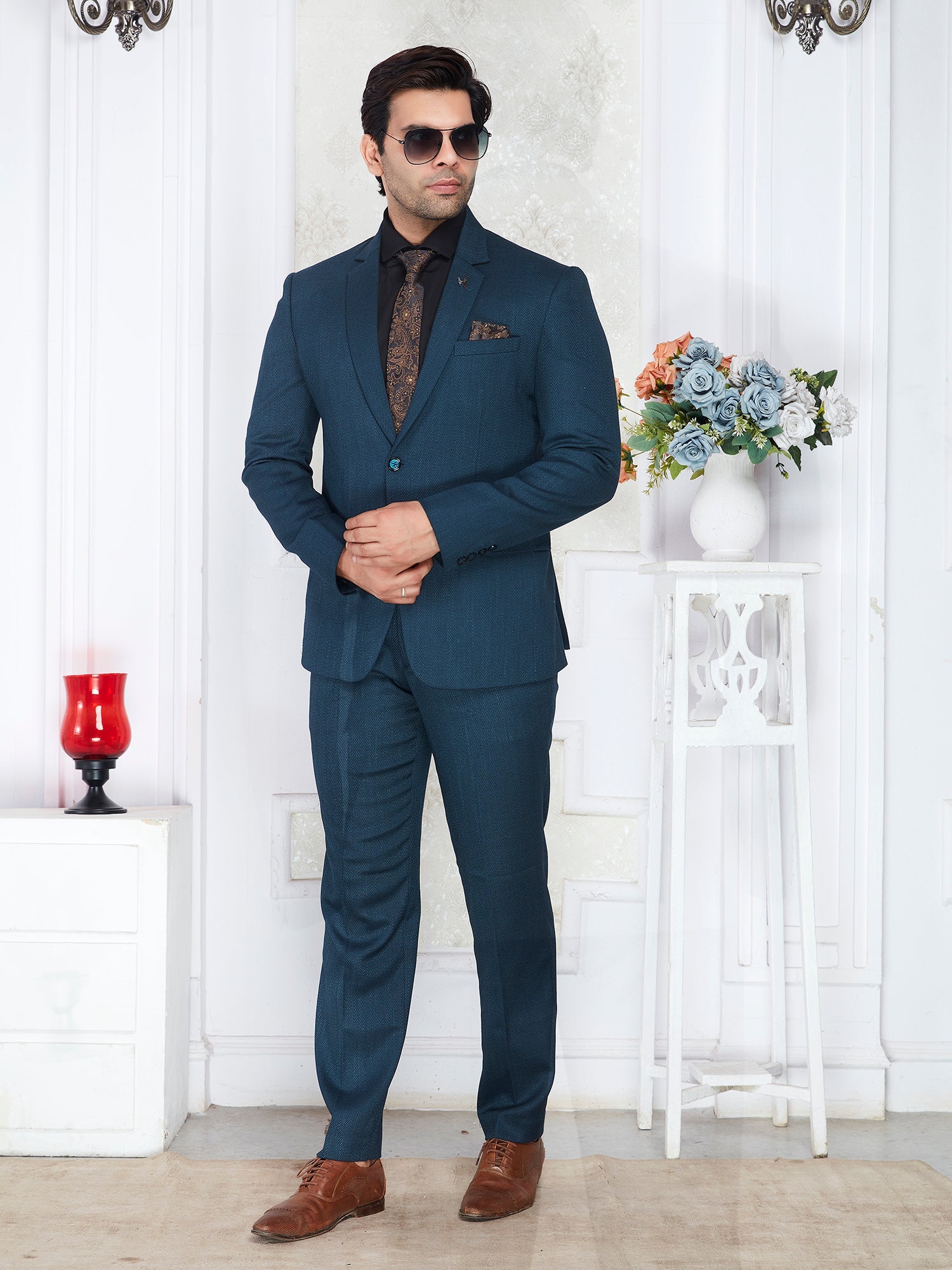 Raxon Teal Blue Men’s Regular Fit Formal Blazer