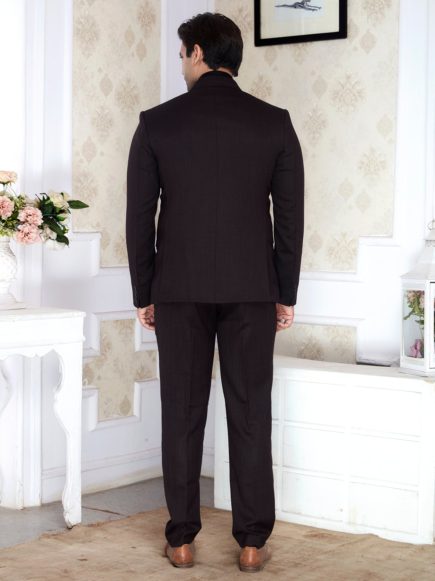 Raxon Textured Brown 2 Piece Suit for Men | Regular Fit