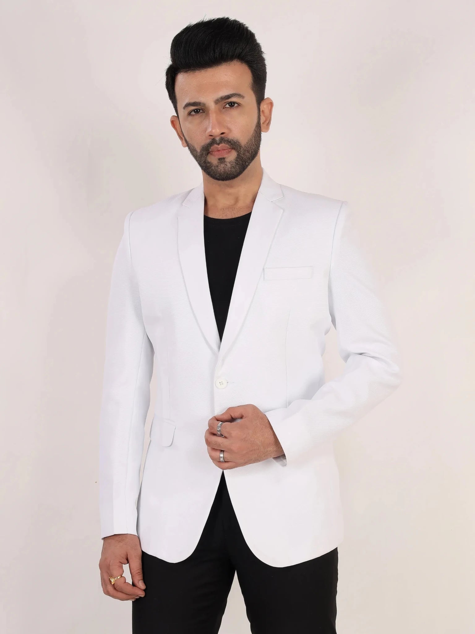 Raxon White Matty Regular Fit Single Breasted Blazer