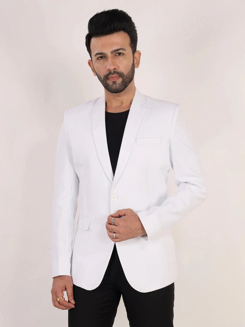 Raxon White Matty Regular Fit Single Breasted Blazer
